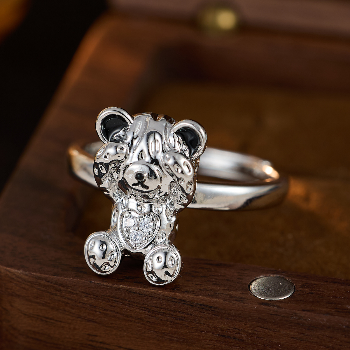 Plated Bling Bling Bear Opening Ring, Cute Gift for Y2K Style